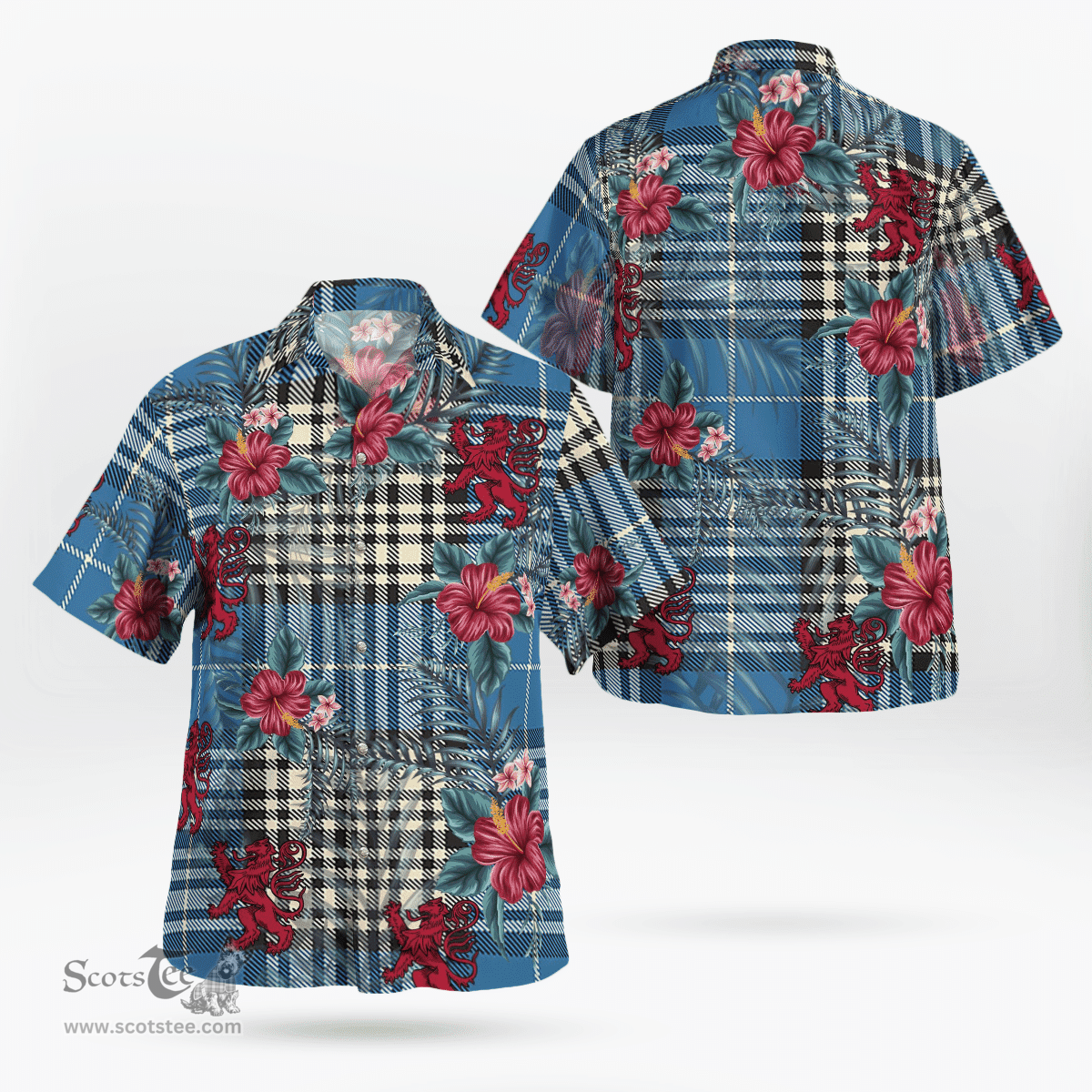 Scottish Clan Napier Ancient Tartan Scottish Lion Hawaiian Shirt | Tartan Plaid Shirt Scottish Plaid Tartan Plaid - ScotsTee - scotstee.com