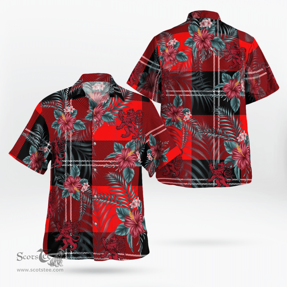 Scottish Clan Ramsay Modern Tartan Scottish Lion Hawaiian Shirt | Tartan Plaid Shirt Scottish Plaid Tartan Plaid - ScotsTee - scotstee.com