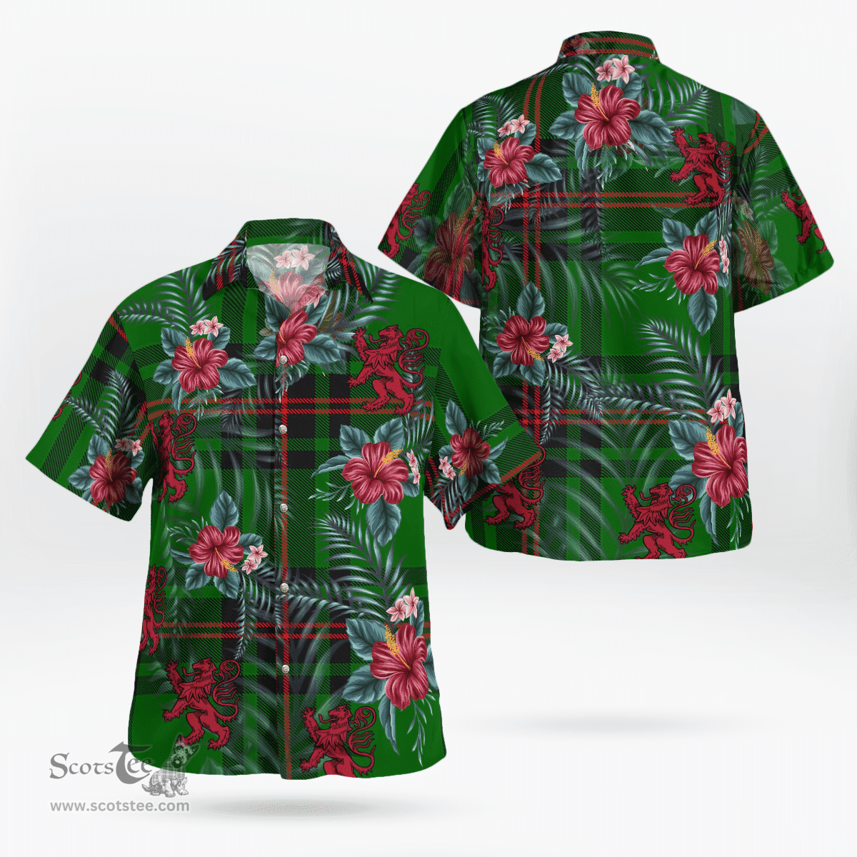 Scottish Clan Primrose (Fife) Tartan Scottish Lion Hawaiian Shirt | Tartan Plaid Shirt Scottish Plaid Tartan Plaid - ScotsTee - scotstee.com
