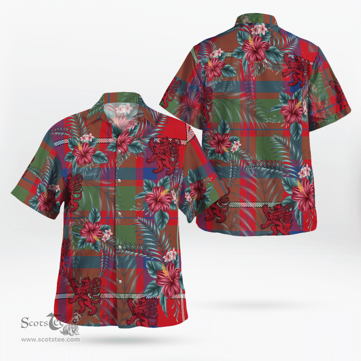 Scottish Clan Shaw Red Modern Tartan Scottish Lion Hawaiian Shirt | Tartan Plaid Shirt Scottish Plaid Tartan Plaid - ScotsTee - scotstee.com