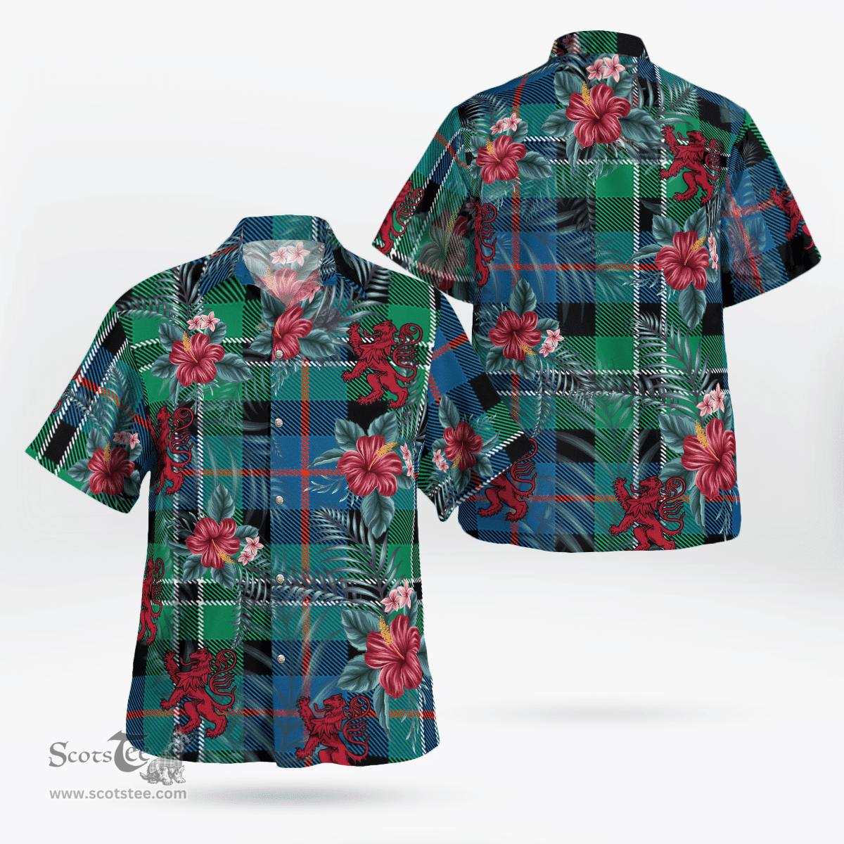 Scottish Clan Rose Hunting Ancient Tartan Scottish Lion Hawaiian Shirt | Tartan Plaid Shirt Scottish Plaid Tartan Plaid - ScotsTee - scotstee.com