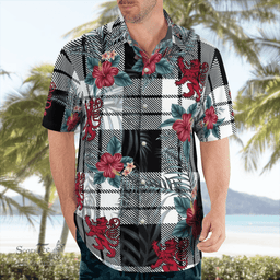 Scottish Clan Scottish Clan MacFarlane Black & White Tartan Scottish Lion Hawaiian Shirt | Tartan Plaid Shirt Scottish Plaid Tartan Plaid - ScotsTee - scotstee.com