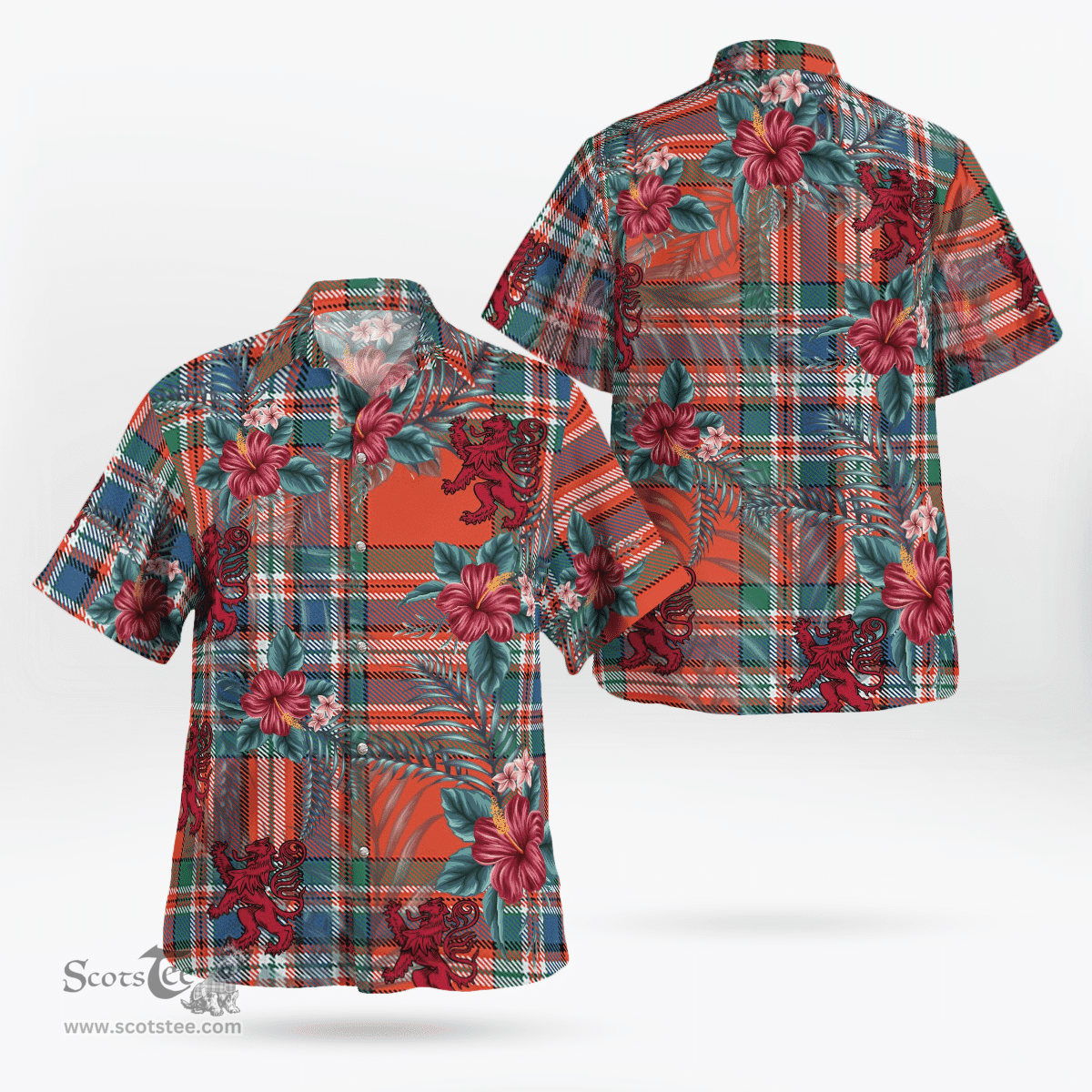 Scottish Clan MacFarlane Ancient Tartan Scottish Lion Hawaiian Shirt | Tartan Plaid Shirt Scottish Plaid Tartan Plaid - ScotsTee - scotstee.com