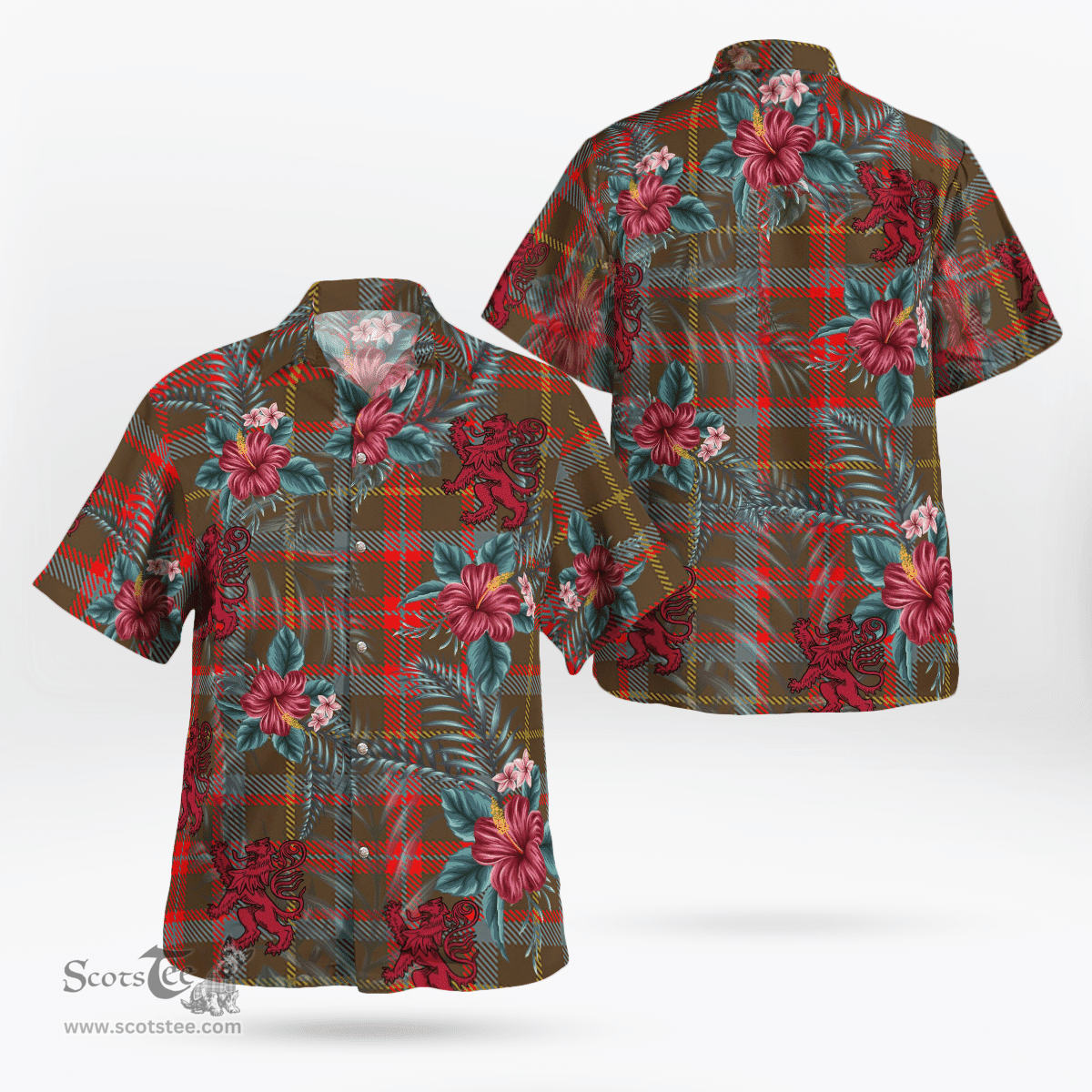 Scottish Clan MacKintosh Hunting Weathered Tartan Scottish Lion Hawaiian Shirt | Tartan Plaid Shirt Scottish Plaid Tartan Plaid - ScotsTee - scotstee.com