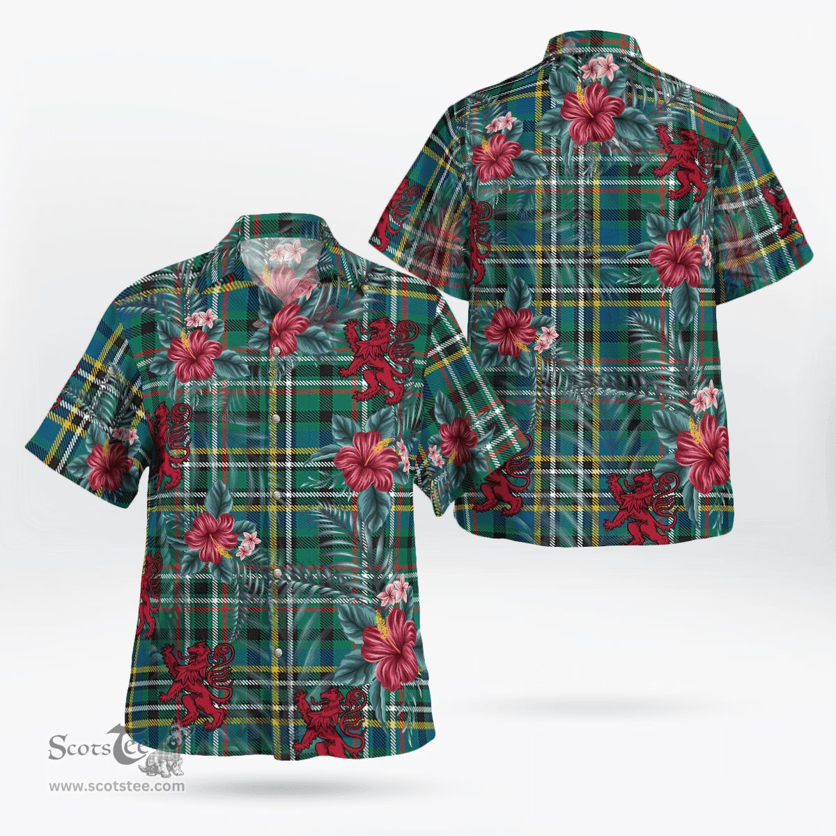 Scottish Clan Scott Green Ancient Tartan Scottish Lion Hawaiian Shirt | Tartan Plaid Shirt Scottish Plaid Tartan Plaid - ScotsTee - scotstee.com