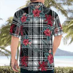 Scottish Clan Menzies Black & White Modern Tartan Scottish Lion Hawaiian Shirt | Tartan Plaid Shirt Scottish Plaid Tartan Plaid - ScotsTee - scotstee.com