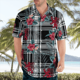 Scottish Clan Menzies Black & White Modern Tartan Scottish Lion Hawaiian Shirt | Tartan Plaid Shirt Scottish Plaid Tartan Plaid - ScotsTee - scotstee.com