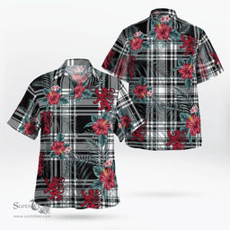 Scottish Clan Menzies Black & White Modern Tartan Scottish Lion Hawaiian Shirt | Tartan Plaid Shirt Scottish Plaid Tartan Plaid - ScotsTee - scotstee.com