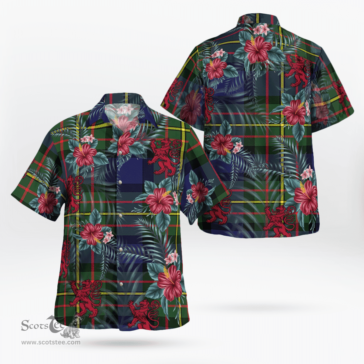 Scottish Clan MacLaren Modern Tartan Scottish Lion Hawaiian Shirt | Tartan Plaid Shirt Scottish Plaid Tartan Plaid - ScotsTee - scotstee.com
