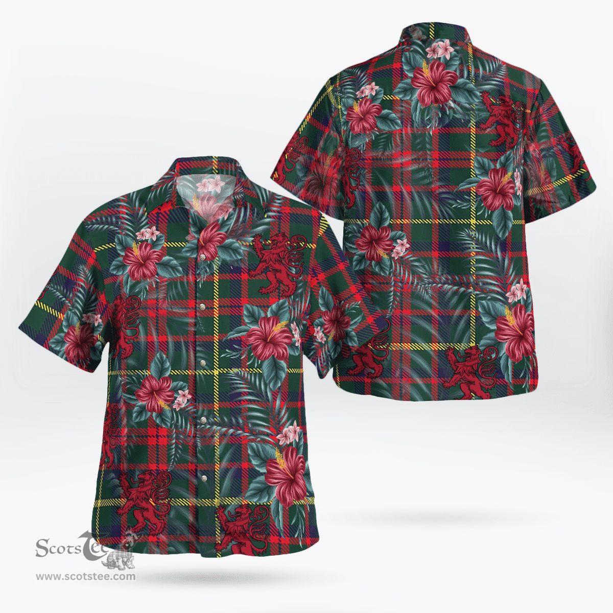 Scottish Clan MacKintosh Hunting Modern Tartan Scottish Lion Hawaiian Shirt | Tartan Plaid Shirt Scottish Plaid Tartan Plaid - ScotsTee - scotstee.com