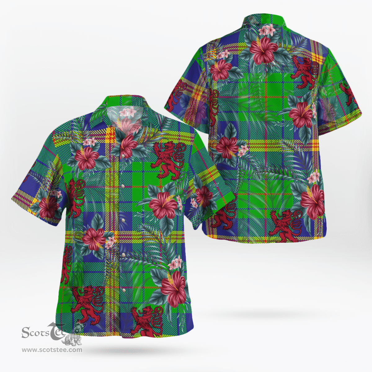 Scottish Clan New Mexico Tartan Scottish Lion Hawaiian Shirt | Tartan Plaid Shirt Scottish Plaid Tartan Plaid - ScotsTee - scotstee.com