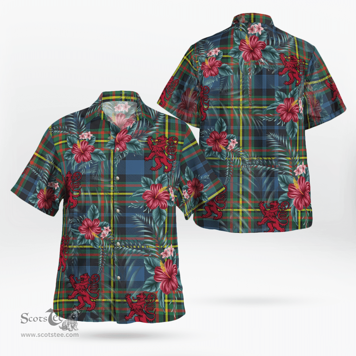 Scottish Clan MacLellan Ancient Tartan Scottish Lion Hawaiian Shirt | Tartan Plaid Shirt Scottish Plaid Tartan Plaid - ScotsTee - scotstee.com