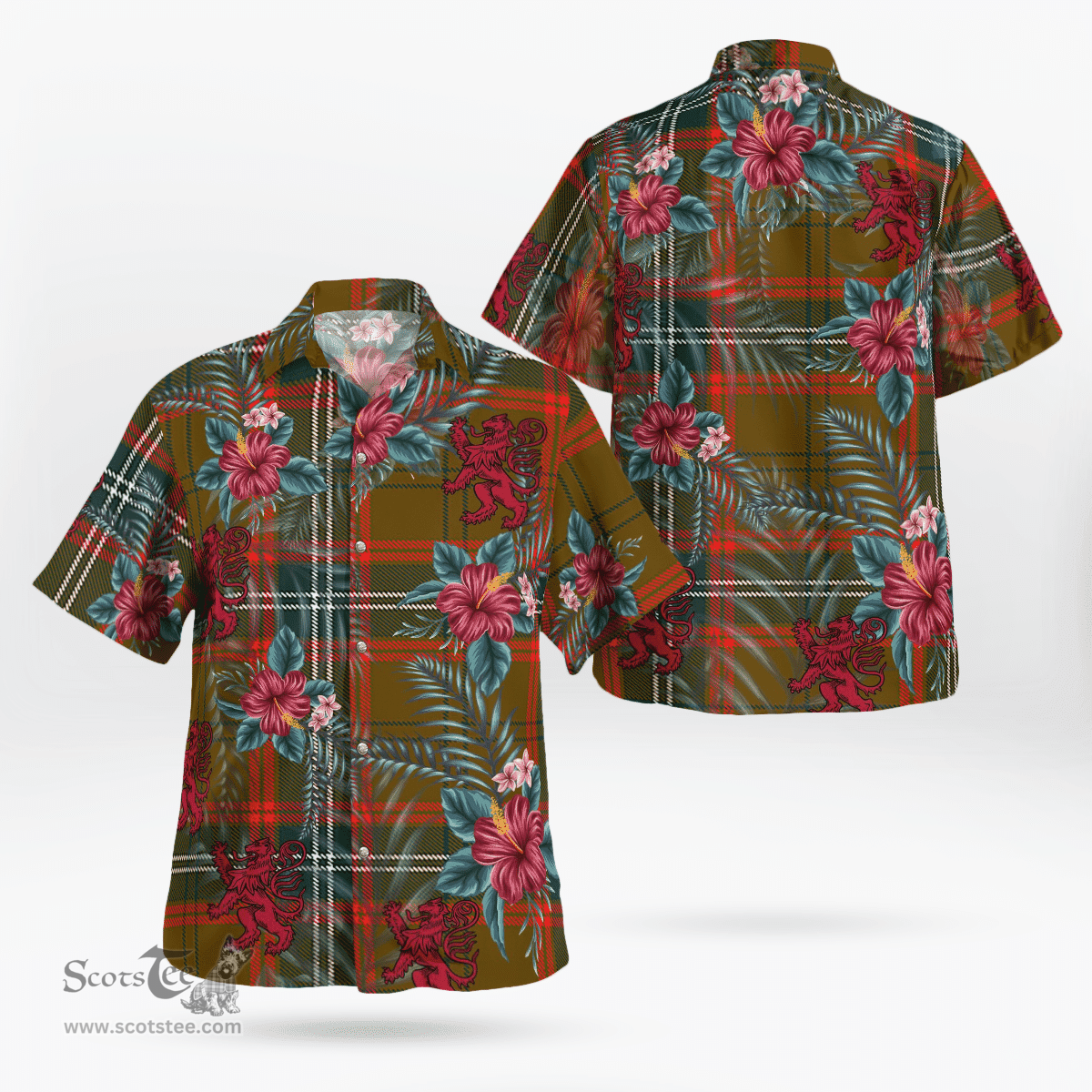 Scottish Clan Seton Hunting Modern Tartan Scottish Lion Hawaiian Shirt | Tartan Plaid Shirt Scottish Plaid Tartan Plaid - ScotsTee - scotstee.com