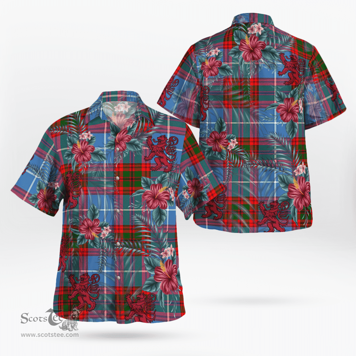 Scottish Clan Pennycook (Edinburgh) Tartan Scottish Lion Hawaiian Shirt | Tartan Plaid Shirt Scottish Plaid Tartan Plaid - ScotsTee - scotstee.com