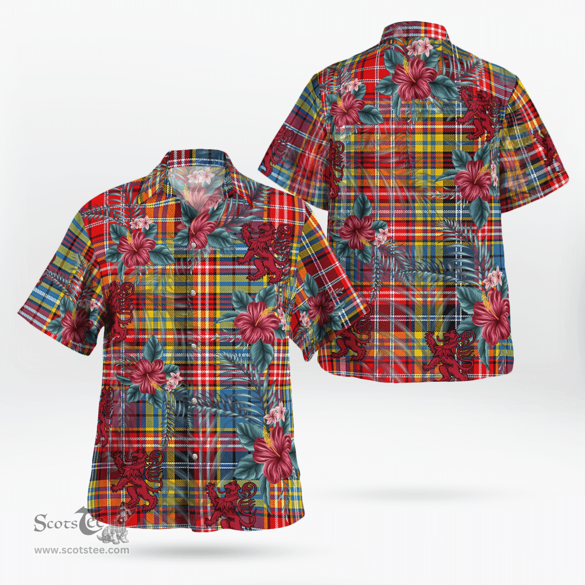 Scottish Clan Ogilvie of Airlie Ancient Tartan Scottish Lion Hawaiian Shirt | Tartan Plaid Shirt Scottish Plaid Tartan Plaid - ScotsTee - scotstee.com