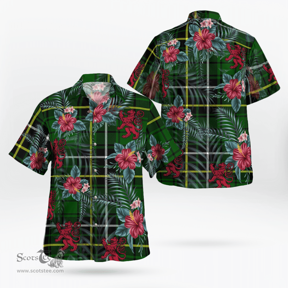 Scottish Clan MacAlpin Modern Tartan Scottish Lion Hawaiian Shirt | Tartan Plaid Shirt Scottish Plaid Tartan Plaid - ScotsTee - scotstee.com