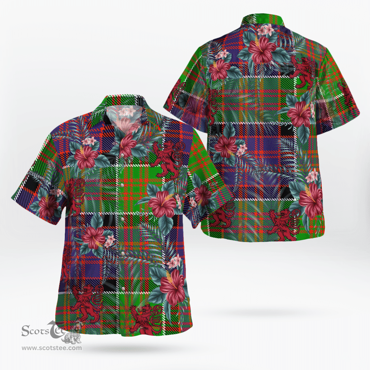 Scottish Clan MacDonald of Scottish Clanranald Tartan Scottish Lion Hawaiian Shirt | Tartan Plaid Shirt Scottish Plaid Tartan Plaid - ScotsTee - scotstee.com