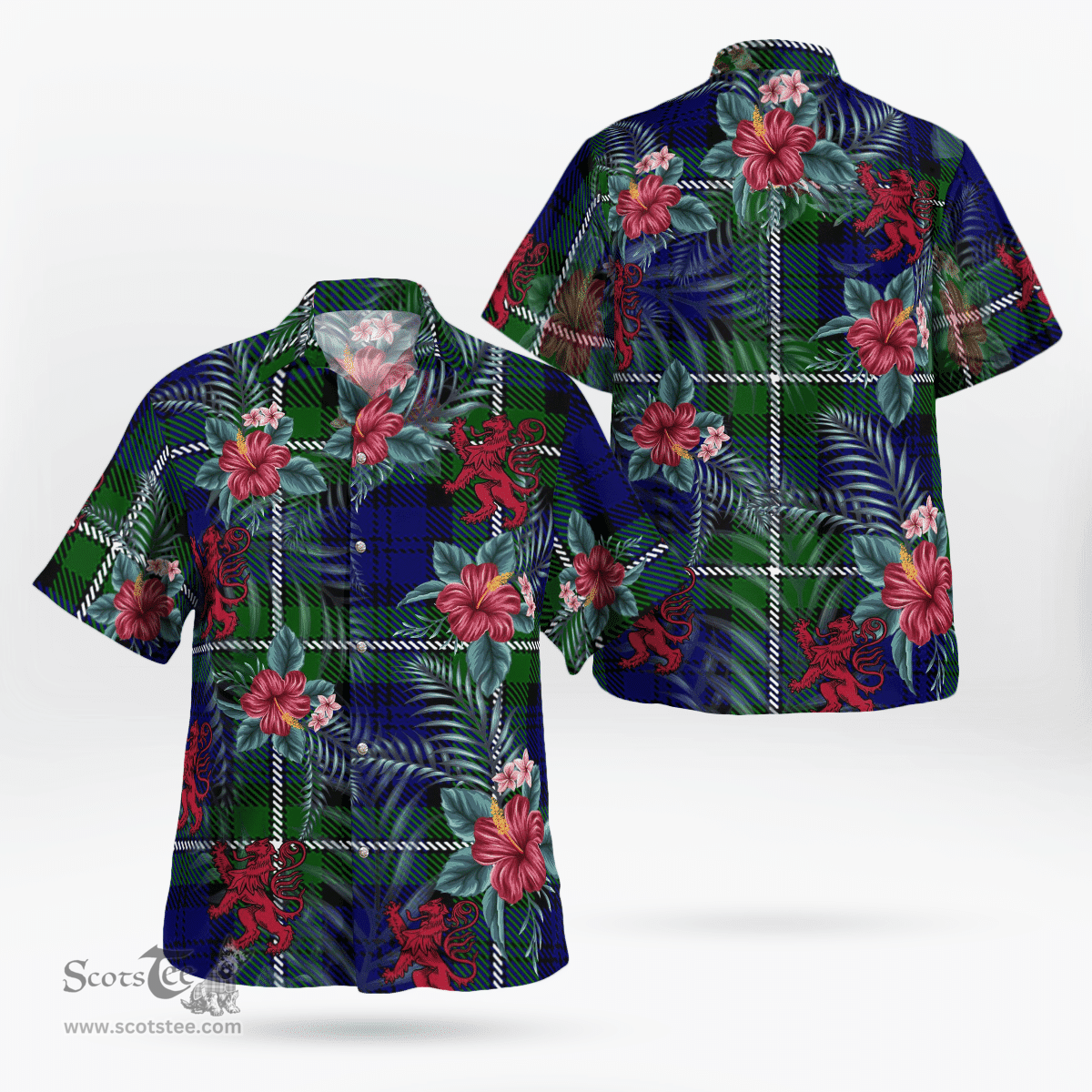 Scottish Clan Meldrum Forbes Tartan Scottish Lion Hawaiian Shirt | Tartan Plaid Shirt Scottish Plaid Tartan Plaid - ScotsTee - scotstee.com