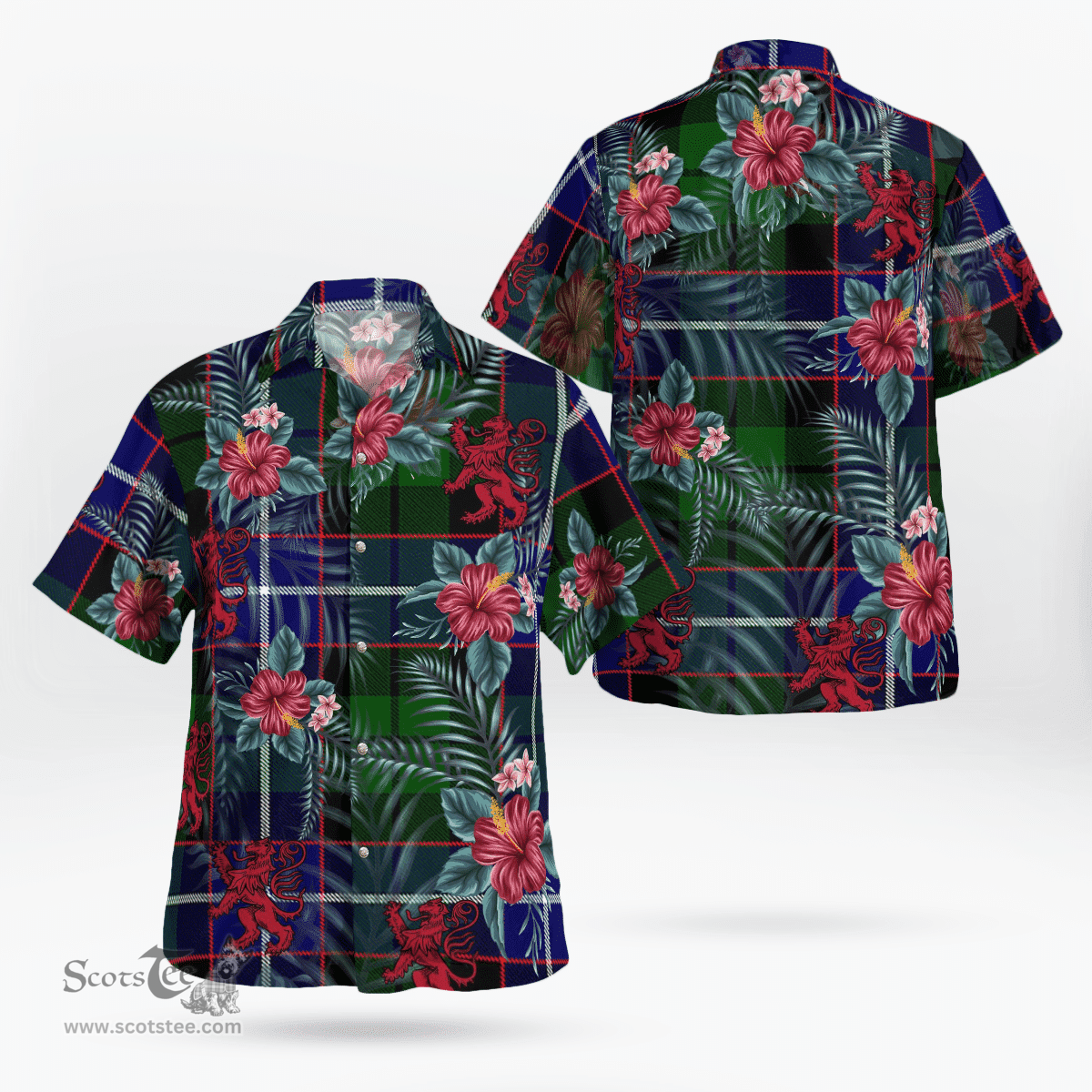 Scottish Clan Russell Modern Tartan Scottish Lion Hawaiian Shirt | Tartan Plaid Shirt Scottish Plaid Tartan Plaid - ScotsTee - scotstee.com