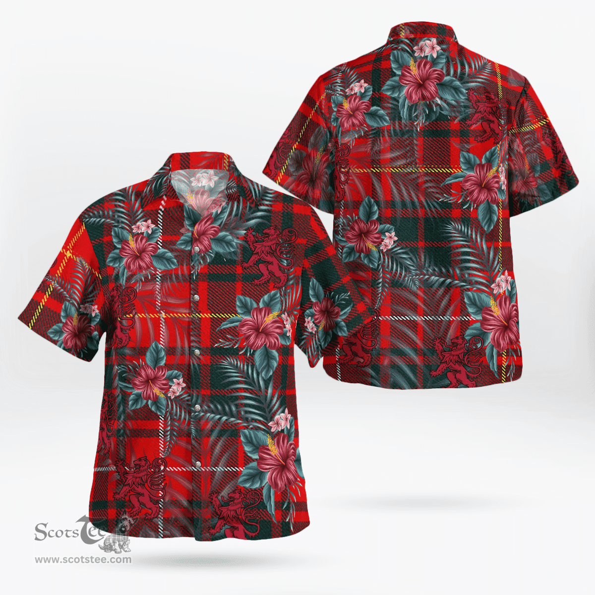 Scottish Clan Munro Modern 1 Tartan Scottish Lion Hawaiian Shirt | Tartan Plaid Shirt Scottish Plaid Tartan Plaid - ScotsTee - scotstee.com