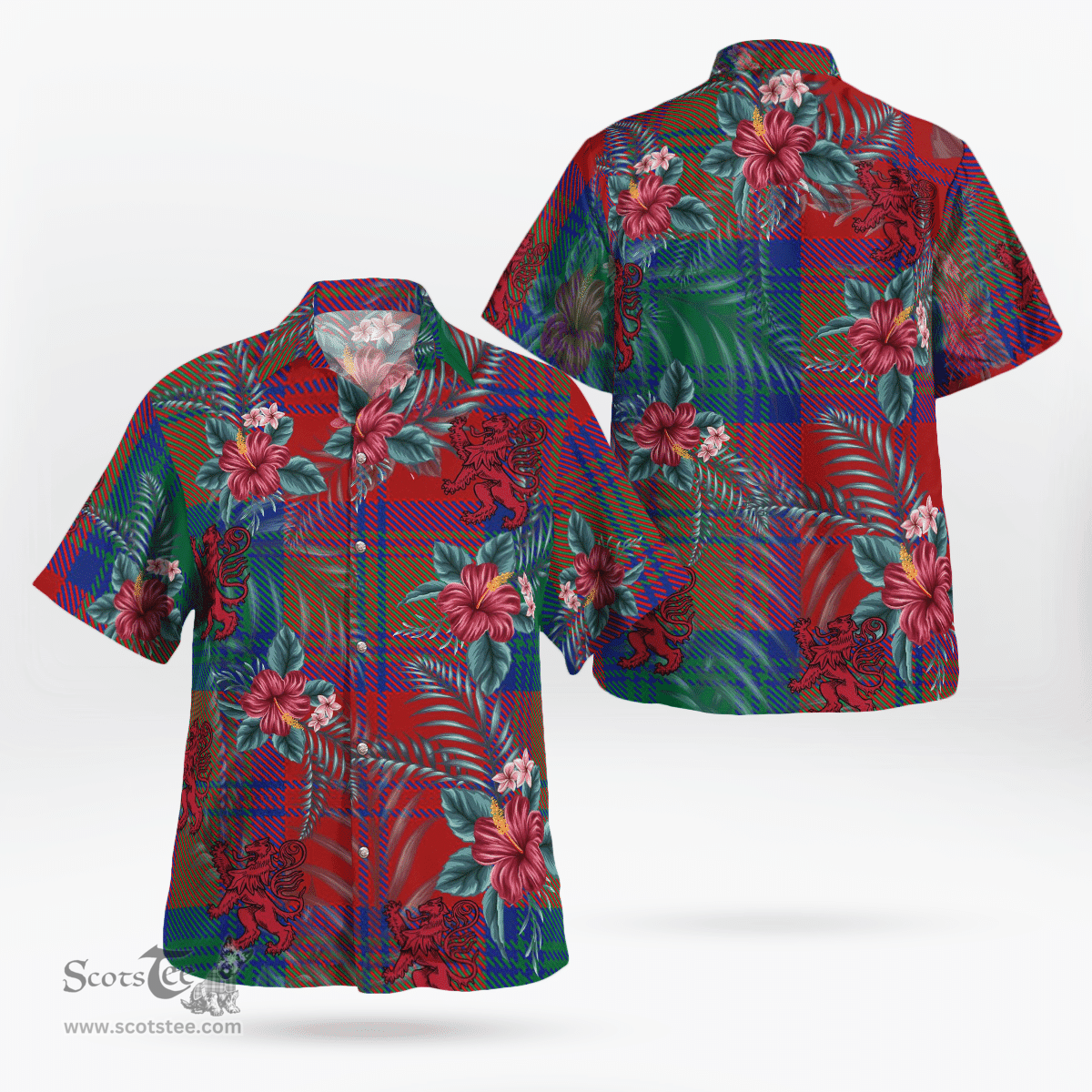 Scottish Clan Lindsay Modern Tartan Scottish Lion Hawaiian Shirt | Tartan Plaid Shirt Scottish Plaid Tartan Plaid - ScotsTee - scotstee.com