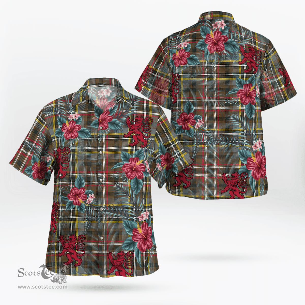 Scottish Clan Scott Green Weathered Tartan Scottish Lion Hawaiian Shirt | Tartan Plaid Shirt Scottish Plaid Tartan Plaid - ScotsTee - scotstee.com