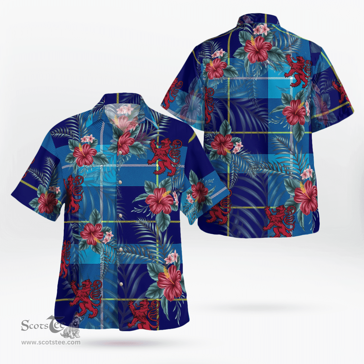 Scottish Clan McKerrell Tartan Scottish Lion Hawaiian Shirt | Tartan Plaid Shirt Scottish Plaid Tartan Plaid - ScotsTee - scotstee.com