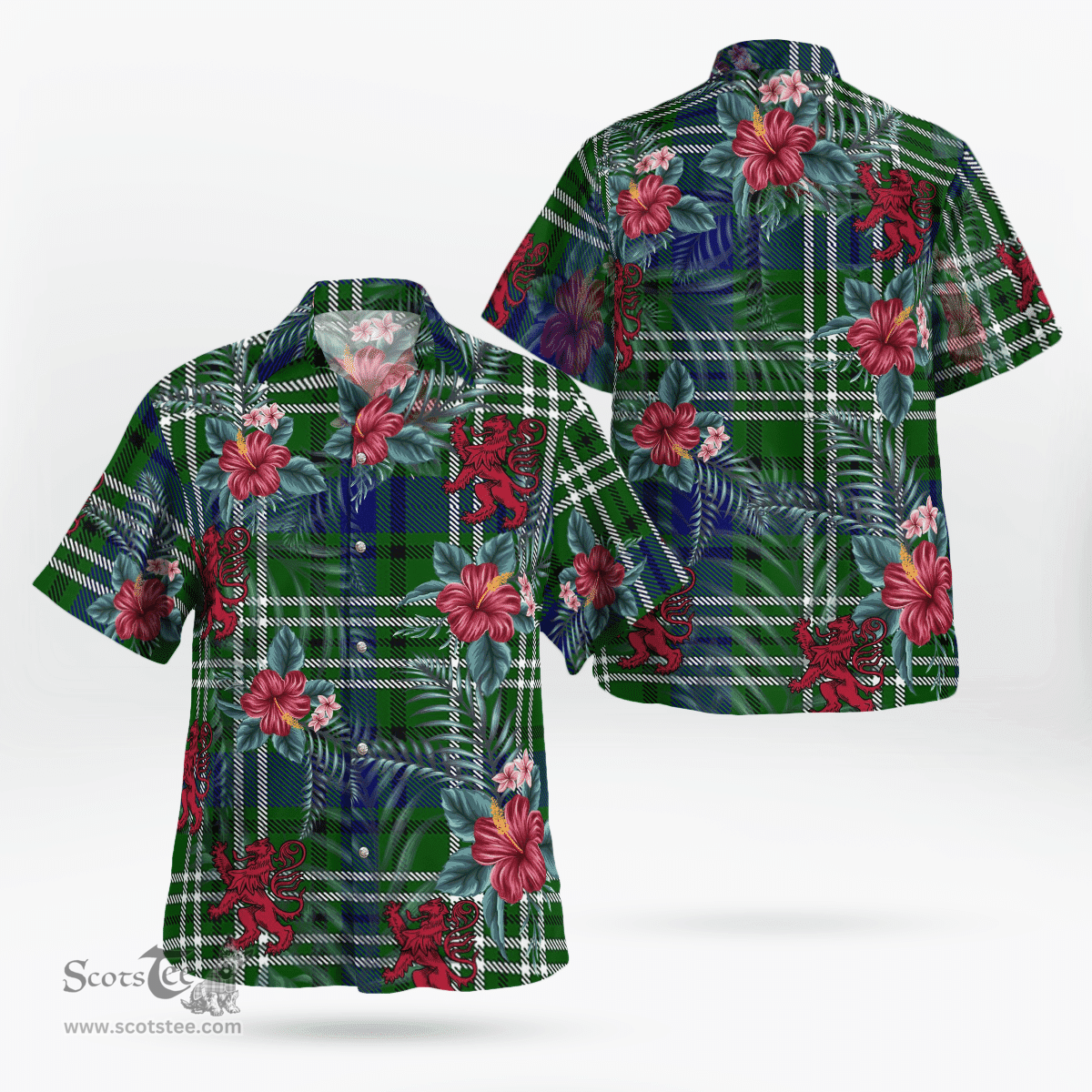 Scottish Clan Purves (Tweedside) Tartan Scottish Lion Hawaiian Shirt | Tartan Plaid Shirt Scottish Plaid Tartan Plaid - ScotsTee - scotstee.com