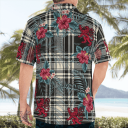 Scottish Clan Menzies Black & White Ancient Tartan Scottish Lion Hawaiian Shirt | Tartan Plaid Shirt Scottish Plaid Tartan Plaid - ScotsTee - scotstee.com