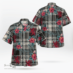 Scottish Clan Menzies Black & White Ancient Tartan Scottish Lion Hawaiian Shirt | Tartan Plaid Shirt Scottish Plaid Tartan Plaid - ScotsTee - scotstee.com