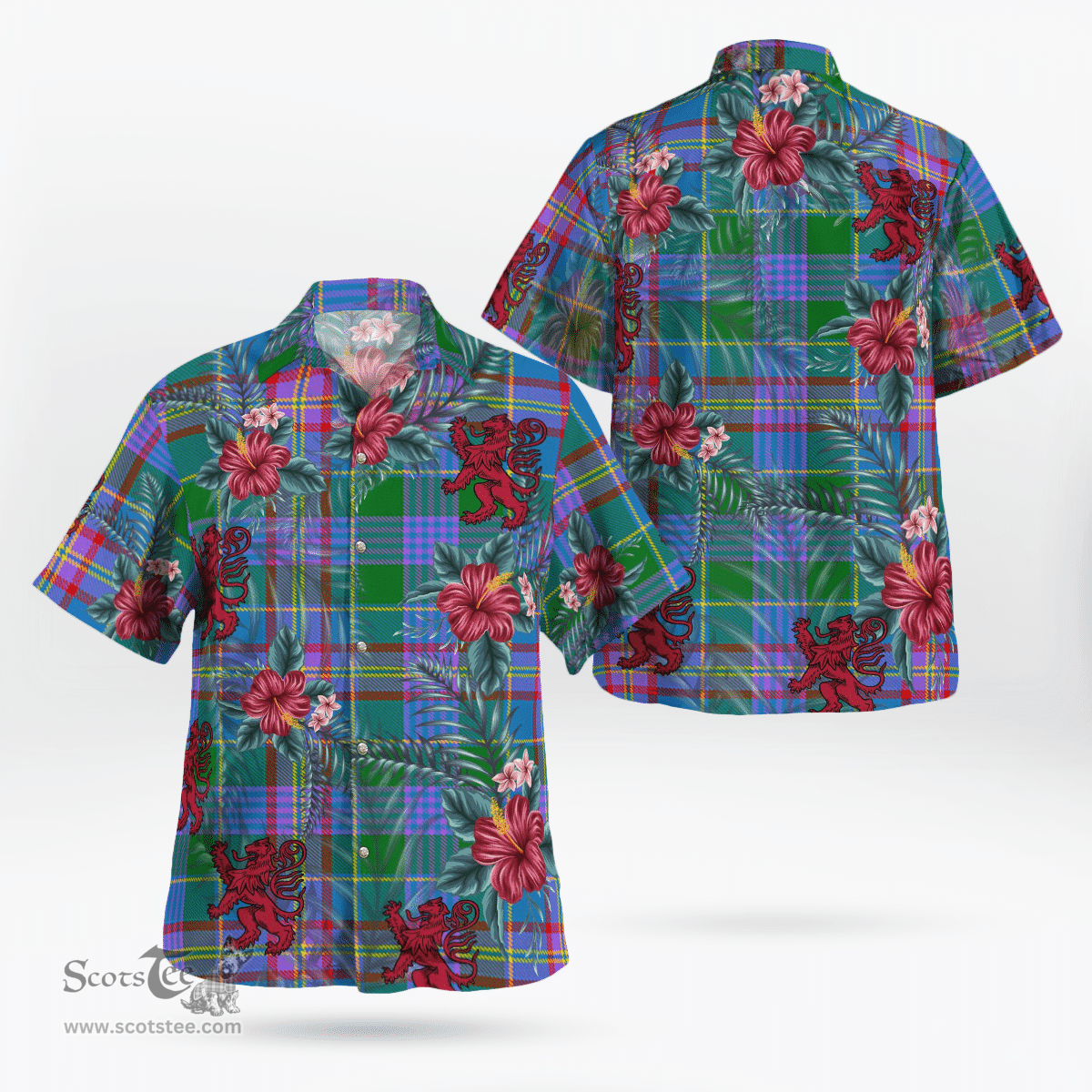 Scottish Clan Pitcairn Hunting Tartan Scottish Lion Hawaiian Shirt | Tartan Plaid Shirt Scottish Plaid Tartan Plaid - ScotsTee - scotstee.com