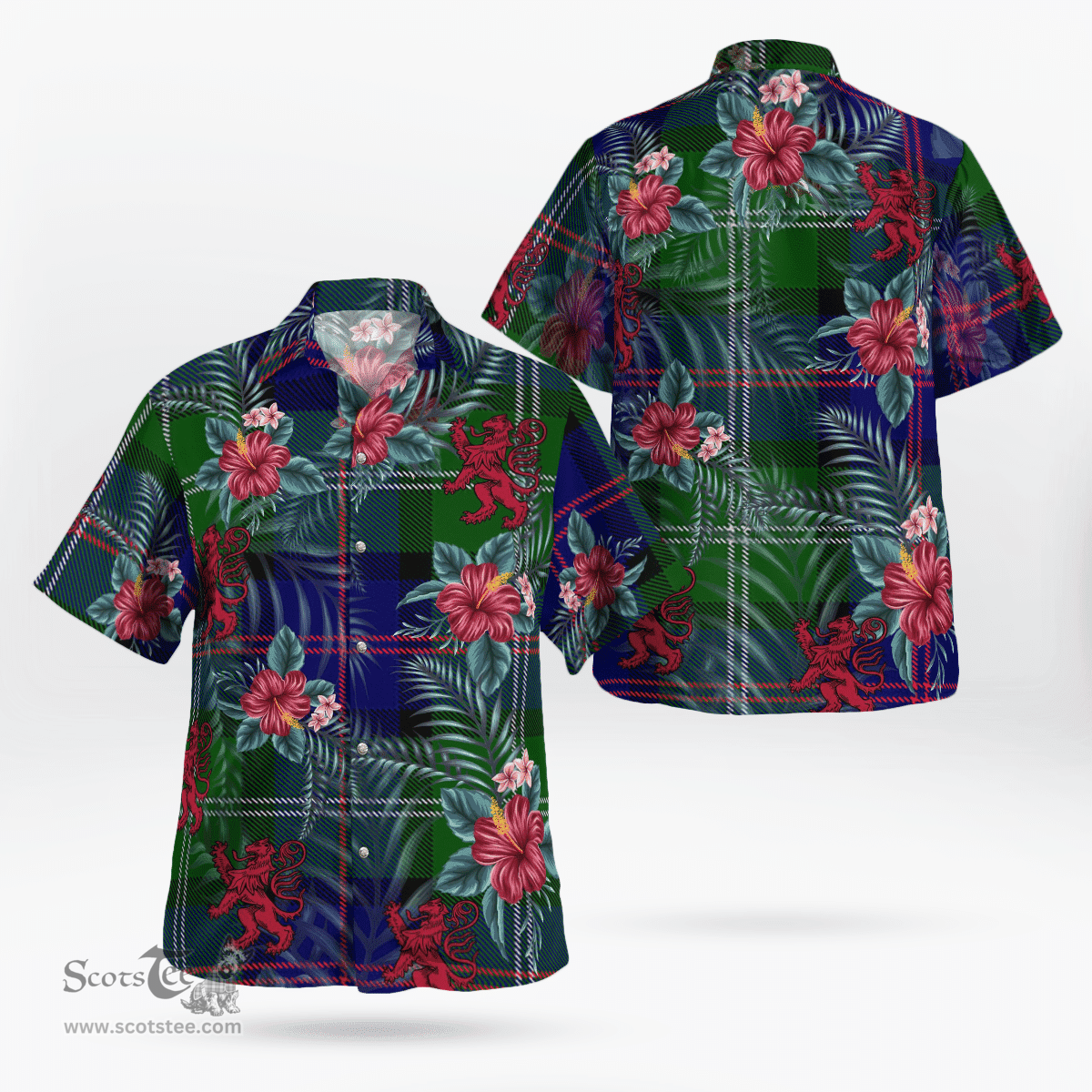 Scottish Clan MacThomas Modern Tartan Scottish Lion Hawaiian Shirt | Tartan Plaid Shirt Scottish Plaid Tartan Plaid - ScotsTee - scotstee.com