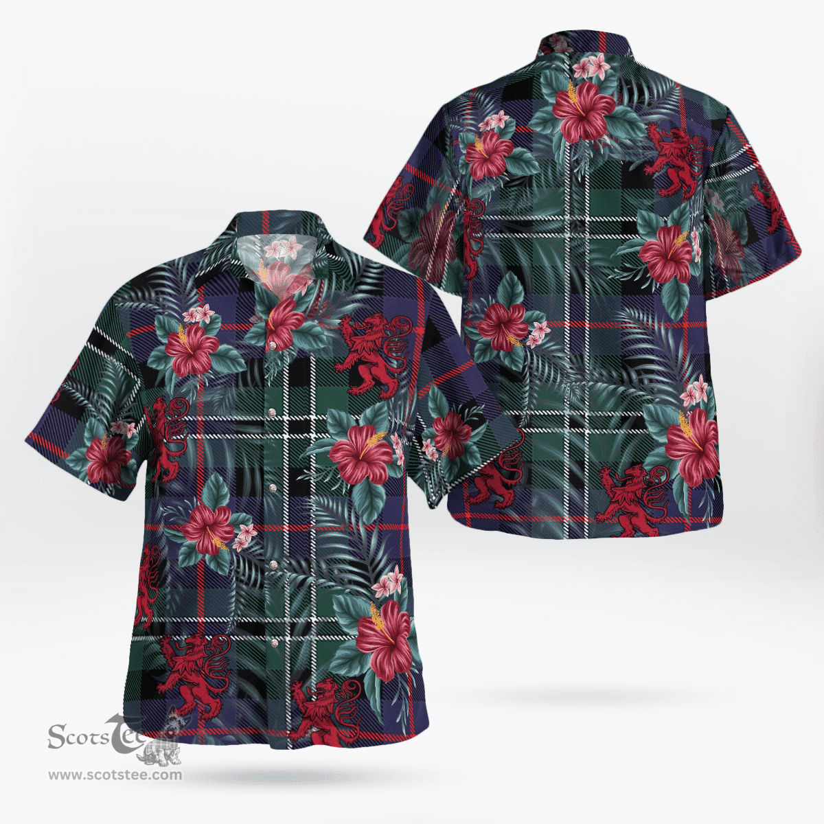Scottish Clan Rose Hunting Modern Tartan Scottish Lion Hawaiian Shirt | Tartan Plaid Shirt Scottish Plaid Tartan Plaid - ScotsTee - scotstee.com