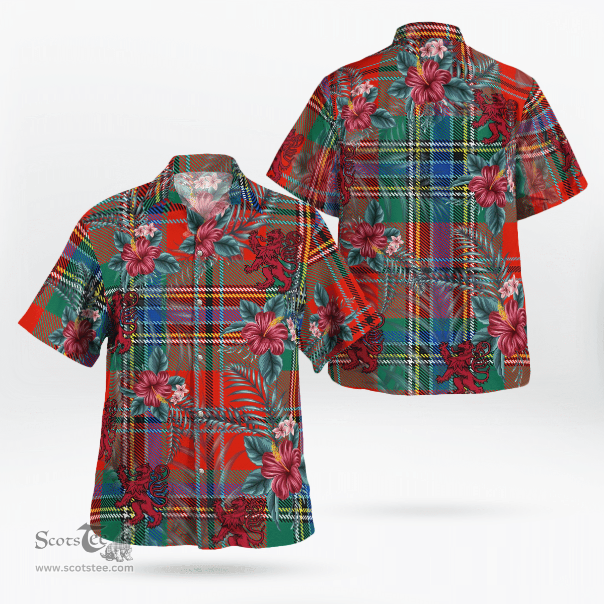 Scottish Clan MacLean of Duart Ancient Tartan Scottish Lion Hawaiian Shirt | Tartan Plaid Shirt Scottish Plaid Tartan Plaid - ScotsTee - scotstee.com