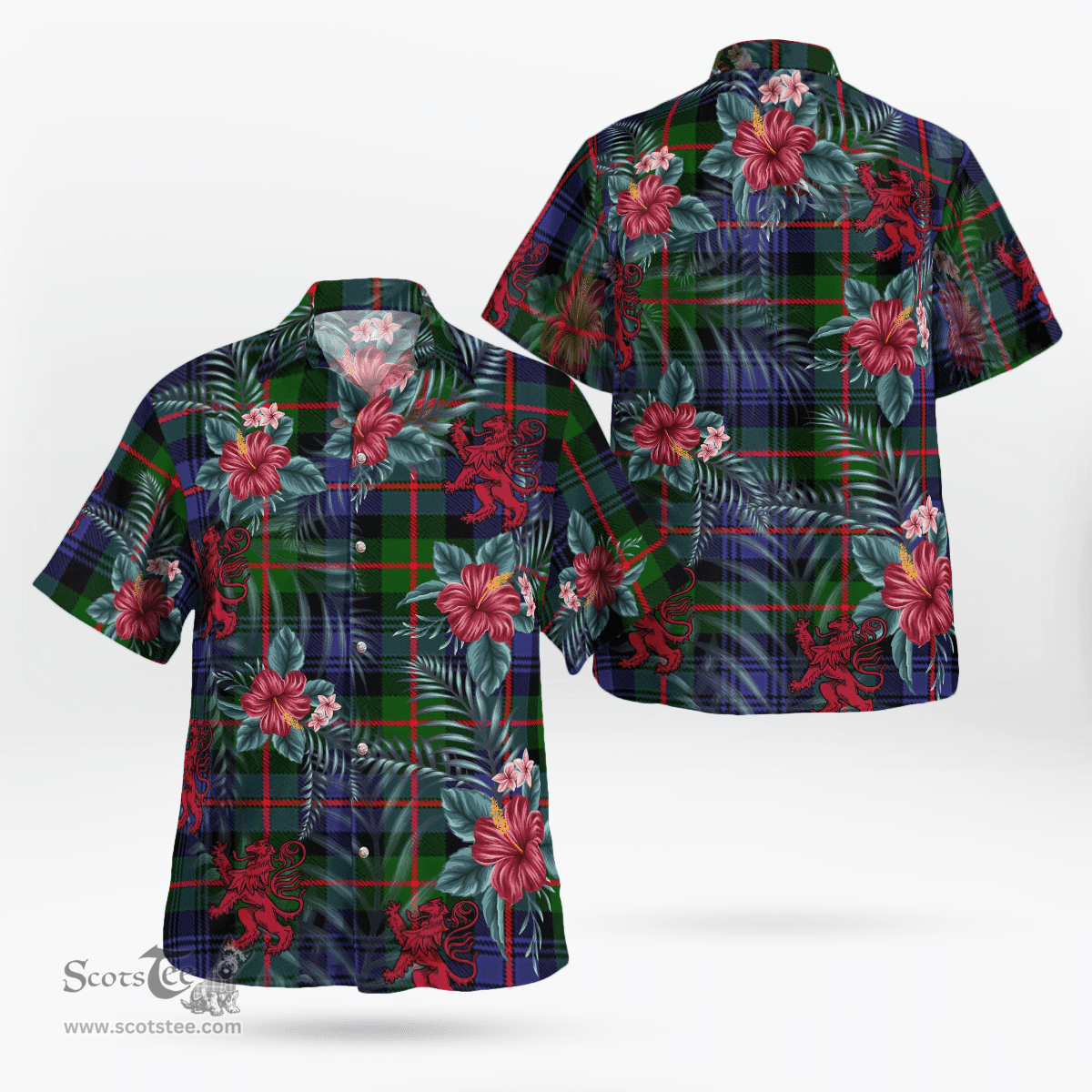 Scottish Clan Murray of Atholl Modern Tartan Scottish Lion Hawaiian Shirt | Tartan Plaid Shirt Scottish Plaid Tartan Plaid - ScotsTee - scotstee.com