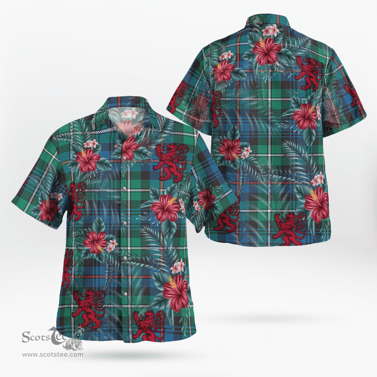 Scottish Clan MacKenzie Ancient Tartan Scottish Lion Hawaiian Shirt | Tartan Plaid Shirt Scottish Plaid Tartan Plaid - ScotsTee - scotstee.com