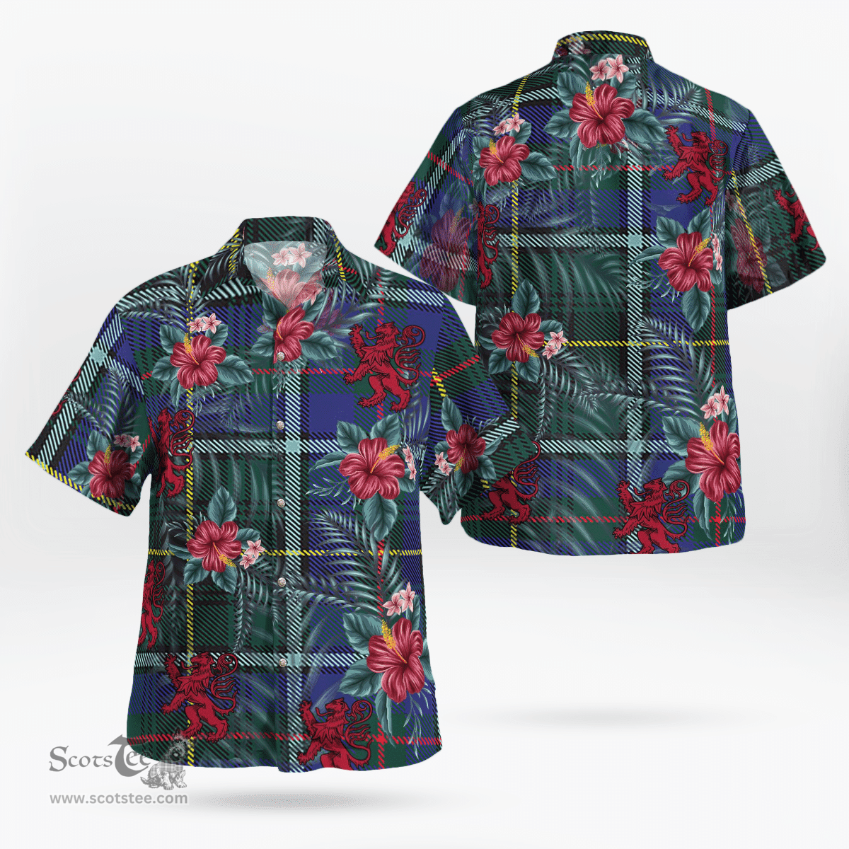 Scottish Clan MacInnes Modern Tartan Scottish Lion Hawaiian Shirt | Tartan Plaid Shirt Scottish Plaid Tartan Plaid - ScotsTee - scotstee.com