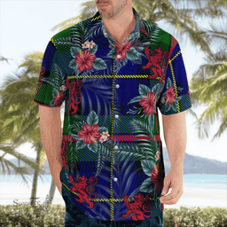 Scottish Clan MacLeod of Harris Modern Tartan Scottish Lion Hawaiian Shirt | Tartan Plaid Shirt Scottish Plaid Tartan Plaid - ScotsTee - scotstee.com