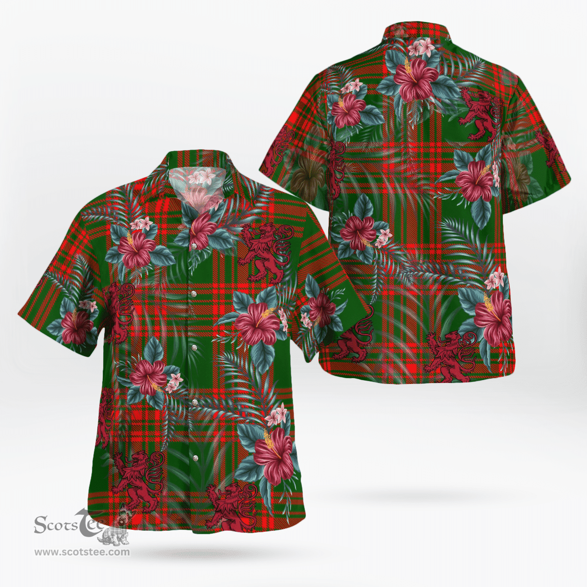 Scottish Clan Menzies Green Modern Tartan Scottish Lion Hawaiian Shirt | Tartan Plaid Shirt Scottish Plaid Tartan Plaid - ScotsTee - scotstee.com