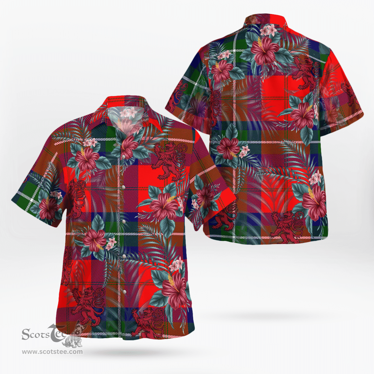 Scottish Clan Ruthven Modern Tartan Scottish Lion Hawaiian Shirt | Tartan Plaid Shirt Scottish Plaid Tartan Plaid - ScotsTee - scotstee.com