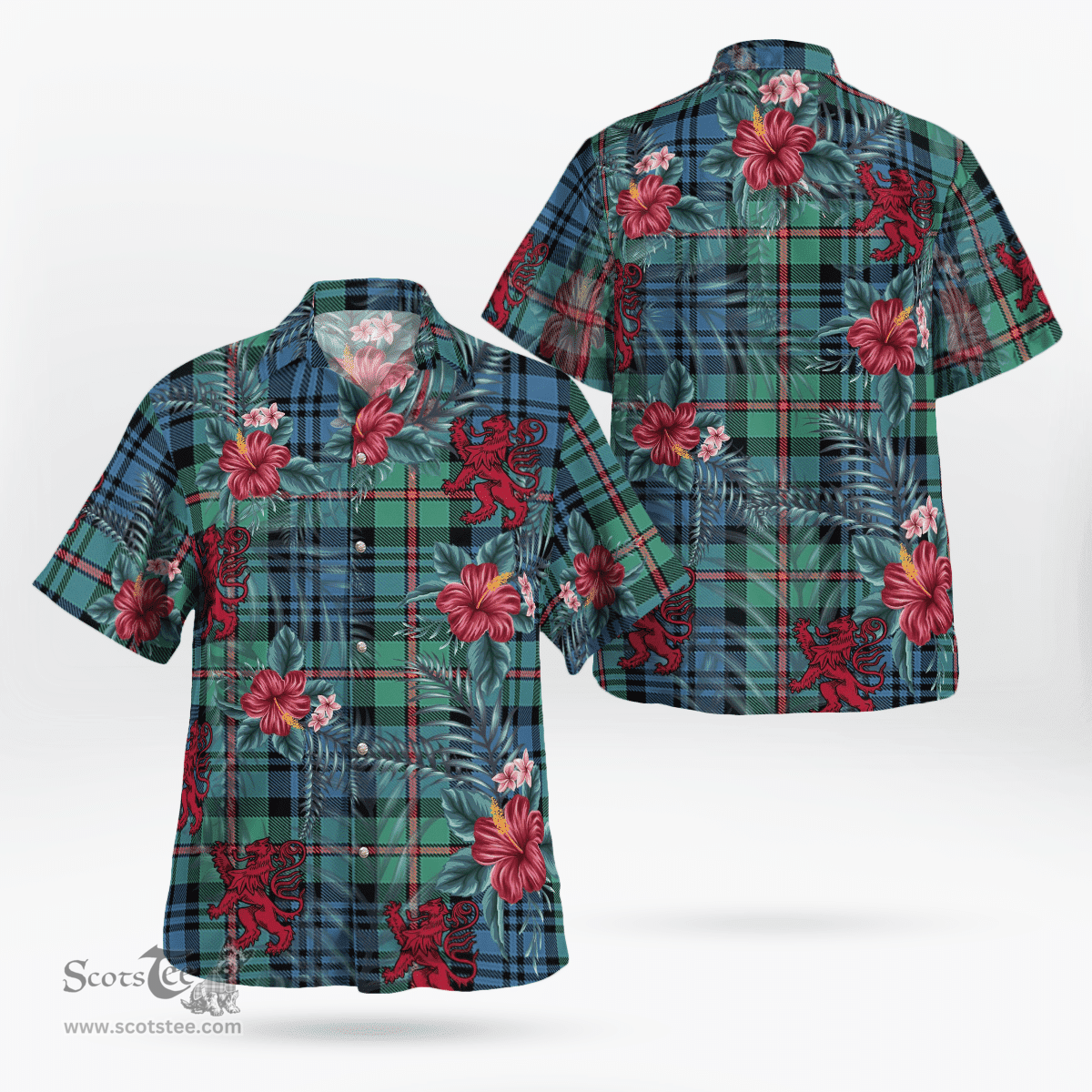 Scottish Clan MacKinlay Ancient Tartan Scottish Lion Hawaiian Shirt | Tartan Plaid Shirt Scottish Plaid Tartan Plaid - ScotsTee - scotstee.com