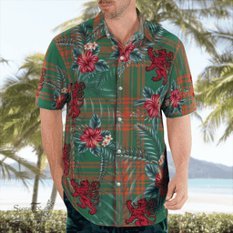 Scottish Clan Menzies Green Ancient Tartan Scottish Lion Hawaiian Shirt | Tartan Plaid Shirt Scottish Plaid Tartan Plaid - ScotsTee - scotstee.com