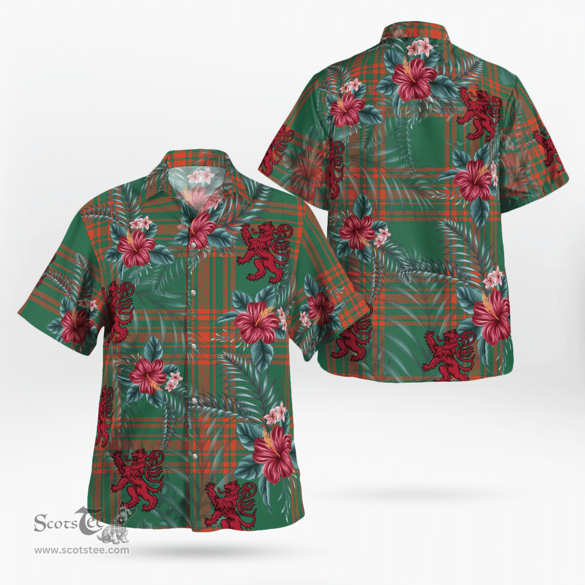 Scottish Clan Menzies Green Ancient Tartan Scottish Lion Hawaiian Shirt | Tartan Plaid Shirt Scottish Plaid Tartan Plaid - ScotsTee - scotstee.com