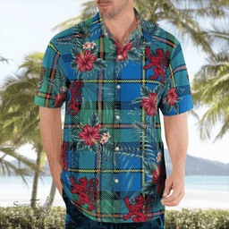 Scottish Clan MacLeod of Harris Ancient Tartan Scottish Lion Hawaiian Shirt | Tartan Plaid Shirt Scottish Plaid Tartan Plaid - ScotsTee - scotstee.com