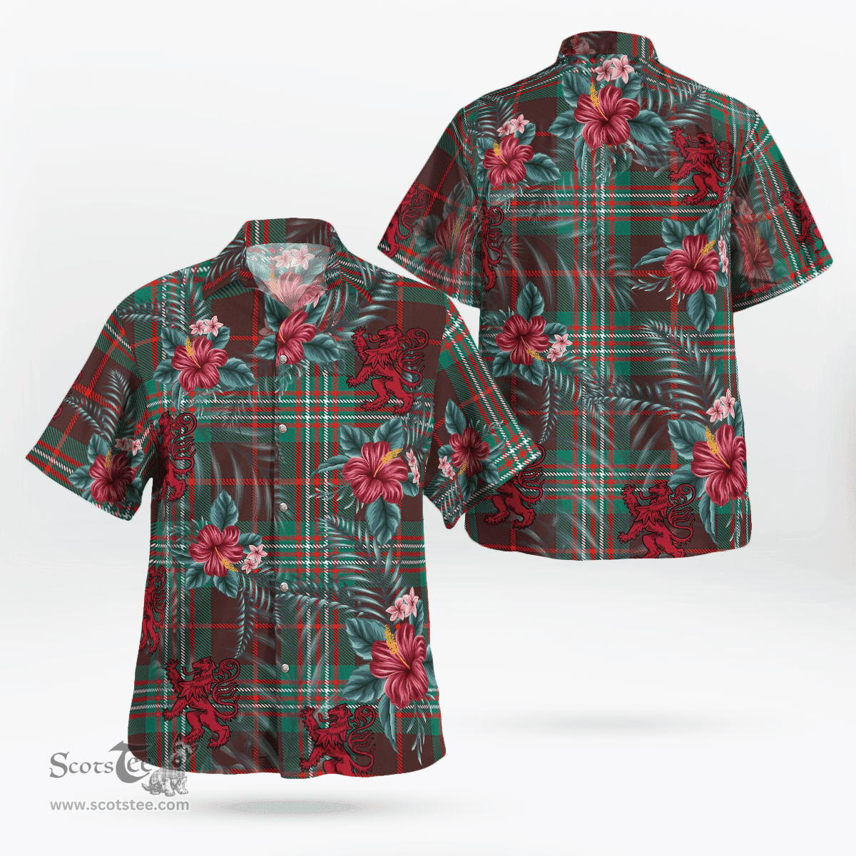 Scottish Clan Scott Brown Ancient Tartan Scottish Lion Hawaiian Shirt | Tartan Plaid Shirt Scottish Plaid Tartan Plaid - ScotsTee - scotstee.com