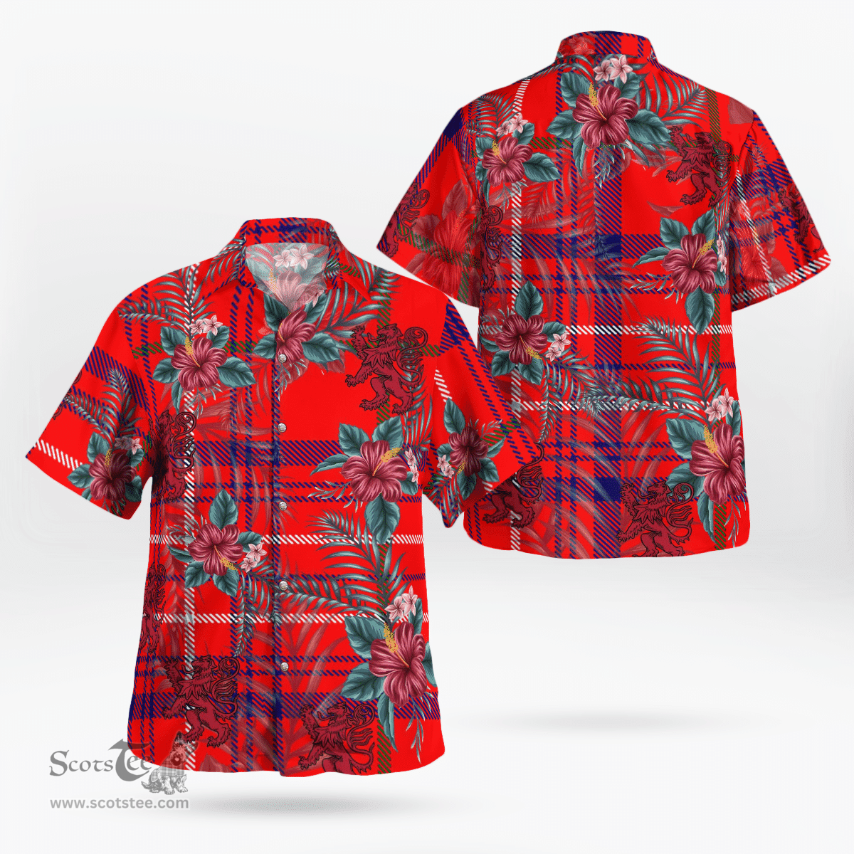 Scottish Clan Rose Tartan Scottish Lion Hawaiian Shirt | Tartan Plaid Shirt Scottish Plaid Tartan Plaid - ScotsTee - scotstee.com