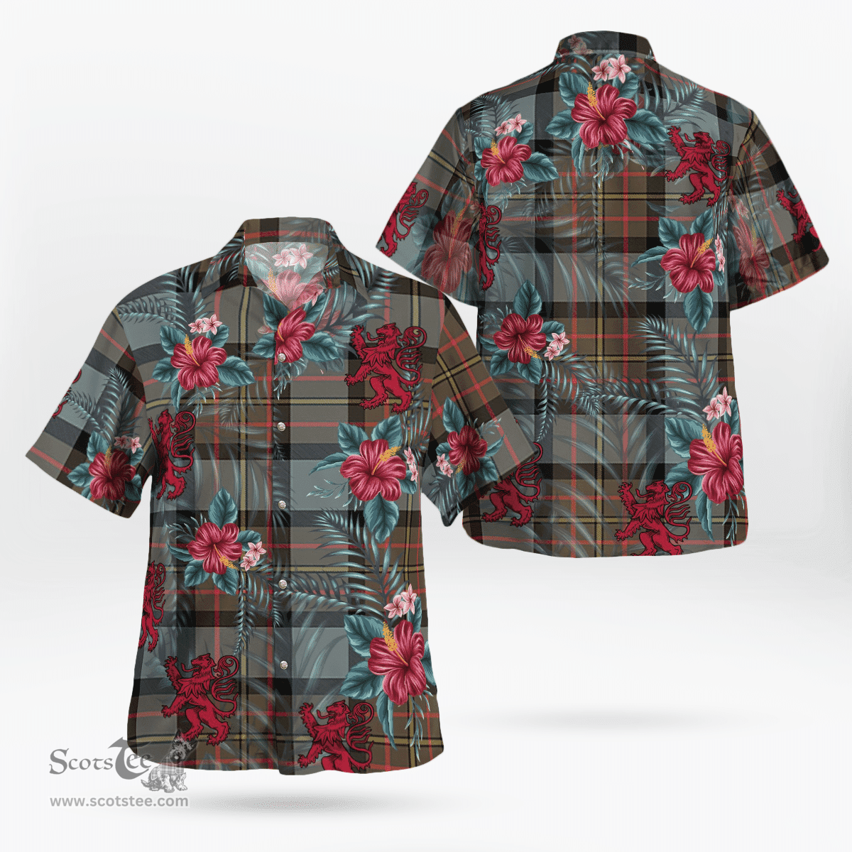 Scottish Clan MacLaren Weathered Tartan Scottish Lion Hawaiian Shirt | Tartan Plaid Shirt Scottish Plaid Tartan Plaid - ScotsTee - scotstee.com