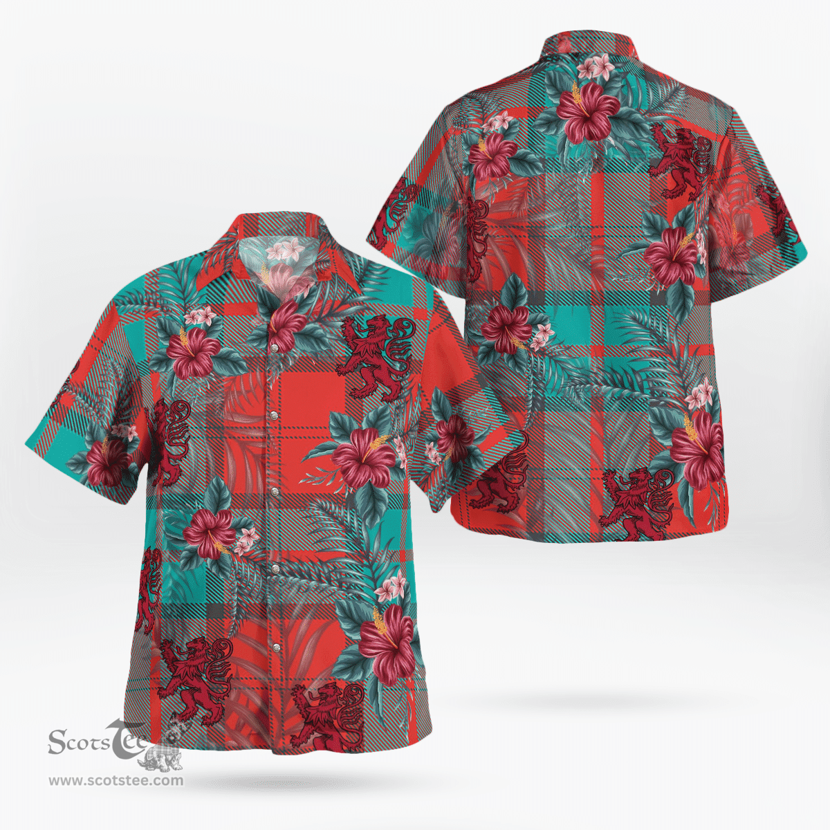 Scottish Clan Dunbar Ancient Tartan Scottish Lion Hawaiian Shirt | Tartan Plaid Shirt Scottish Plaid Tartan Plaid - ScotsTee - scotstee.com