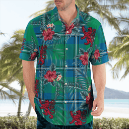 Scottish Clan Irvine Ancient Tartan Scottish Lion Hawaiian Shirt | Tartan Plaid Shirt Scottish Plaid Tartan Plaid - ScotsTee - scotstee.com