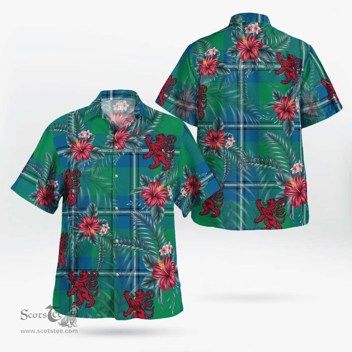 Scottish Clan Irvine Ancient Tartan Scottish Lion Hawaiian Shirt | Tartan Plaid Shirt Scottish Plaid Tartan Plaid - ScotsTee - scotstee.com